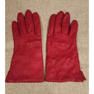 Vintage Soft Red Leather Winter Driving gloves Size 7.5 Women